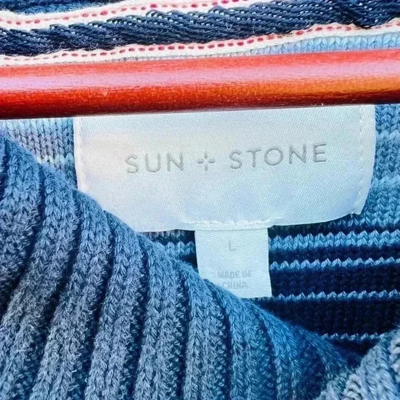 MEN’S SHAWL-COLLAR SWEATER•SIZE LARGE•BLUE, GREY AND WHITE•NWT• - Picture 5 of 6